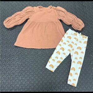 Kids Matching Set with Pink Top and Rainbow Pants
